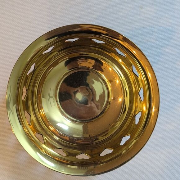 Brass Footed Bowl With Cutout Hearts - Picture 3 of 8